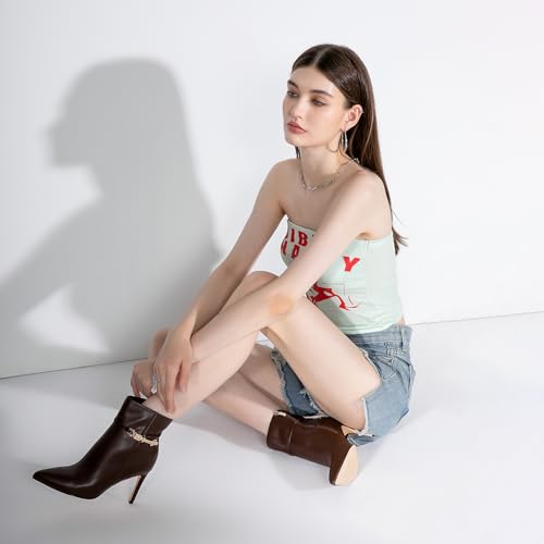 Ankle Boots for Women Pointed Toe Stiletto High Heel Sexy Ankle Booties with Chain Side Zipper for Party Date Dress