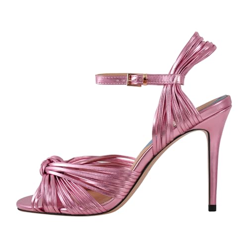 Women's Peep Toe Sandals Open-back Ankle Strap High Heels Cute Knotted Stiletto Summer Shoes