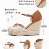 Womens Platform Espadrilles Wedge Sandals Closed Cap Toe Bow Tie Ankle Buckle Strap Summer Dress Shoes