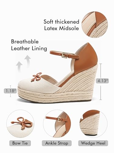 Womens Platform Espadrilles Wedge Sandals Closed Cap Toe Bow Tie Ankle Buckle Strap Summer Dress Shoes