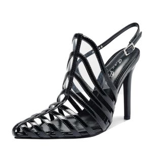 Women's Pointed Toe Stiletto 4.3IN High Heel Sandals Hollow Ankle Strap Dress Nightclub Party Fashion Shoes