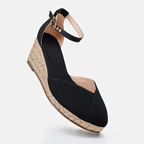Womens Espadrilles Sandals Closed Toe Platform Ankle Strap Casual Summer Wedges