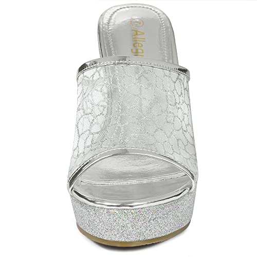 Women's Glitter Platform Heels Slide Wedge Sandals