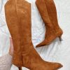 Womens Knee High Boots Kitten Heel Pointed Toe Tall Boots Side Zipper Fall Winter Shoes