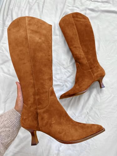 Womens Knee High Boots Kitten Heel Pointed Toe Tall Boots Side Zipper Fall Winter Shoes