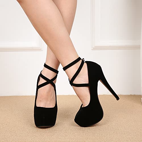 Women's Ankle Strap Platform Party Closed Toe Dress High Heels Pumps