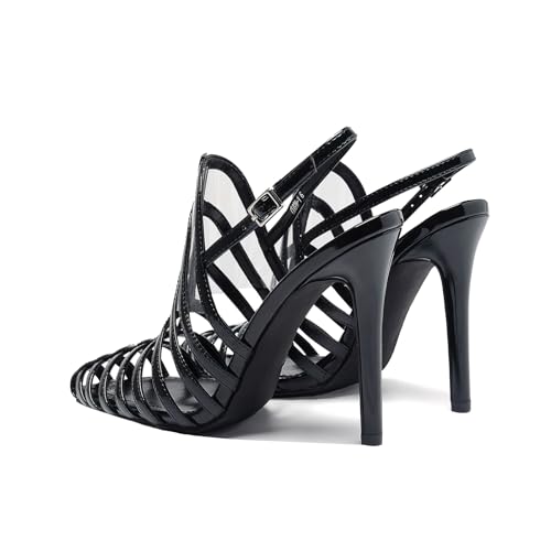 Women's Pointed Toe Stiletto 4.3IN High Heel Sandals Hollow Ankle Strap Dress Nightclub Party Fashion Shoes