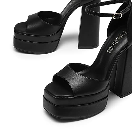 High Heels Chunky Block Platform Heels for Women Ankle Strap Sexy Open Square Toe Heels Dressy Pumps Sandals