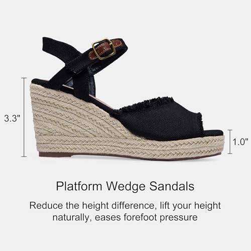 Women's 880 Wedge Sandals Peep Toe, 3.3" Inch High Heel Platform Espadrilles Sandals with Ankle Buckle