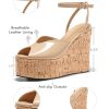 Womens Platform Wedge Sandals Cork Dressy Peep Toe Ankle Buckle Strap High Heels Summer Shoes