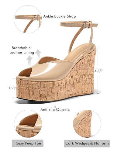 Womens Platform Wedge Sandals Cork Dressy Peep Toe Ankle Buckle Strap High Heels Summer Shoes