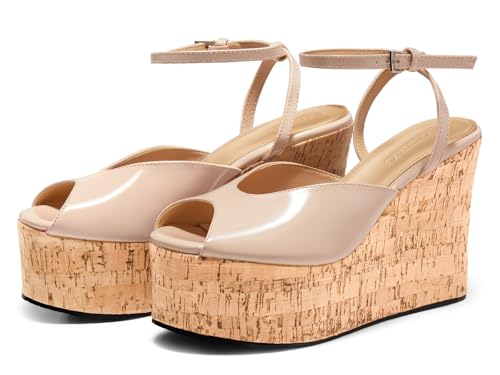 Womens Platform Wedge Sandals Cork Dressy Peep Toe Ankle Buckle Strap High Heels Summer Shoes