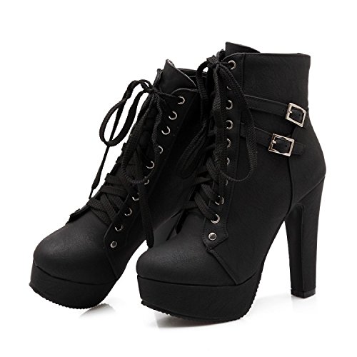 Women's Goth Leather Block Heel Ankle Boots Fashion Studded Ankle Strap Trim Punk Boots