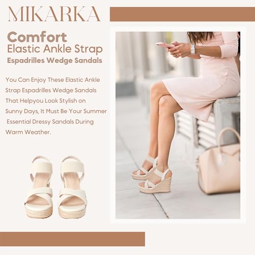 Women's Open Toe Espadrilles Wedge Sandal Slip On Elastic Ankle Strap Platform Sandals Dressy Comfortable Wedges Shoe