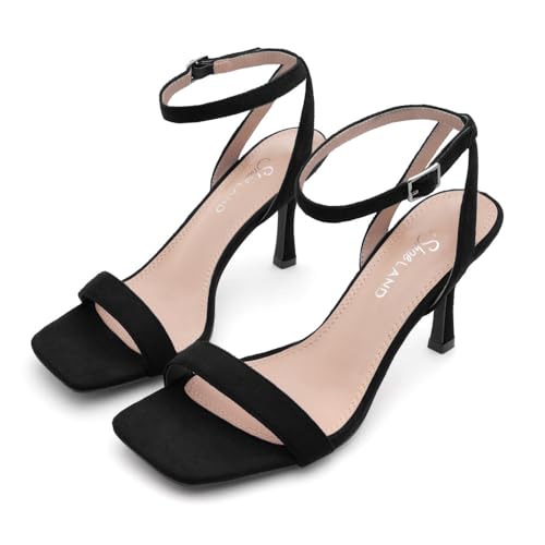 Women’s High Heel Sandals | Strappy Slingback Heels with Square Open Toe | Ankle Strap Dressy Stilettos for Wedding, Party &