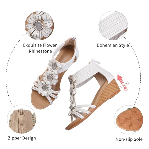 Wedge Sandals for Women Bohemia Flower Open Toe Gladiator Platform Roman High Heel Casual Summer Dressy Beach Womens Sandals
