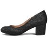 Women's Pumps Low Chunky Block Heel Round Toe Comfortable Dress Shoes