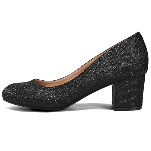 Women's Pumps Low Chunky Block Heel Round Toe Comfortable Dress Shoes