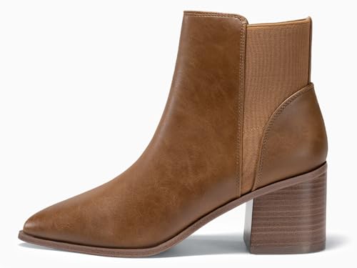 Womens Pointed Toe Ankle Boots Elastic Chunky Block Stacked Mid Heel Slip On Chelsea Booties
