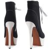 Women's Black Platform Ankle Boots Stiletto High Heel Short Boot Lace-Up Canvas Sneaker Booties Closed Round Toe Shoes with Side