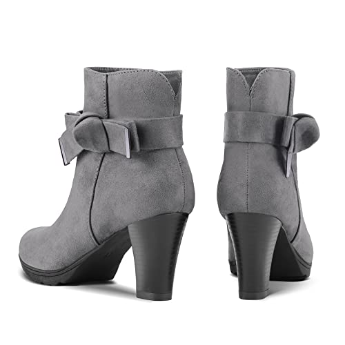 Women's Booties with Heel, Chunky Stacked Heel Zipper Ankle Boots for Ladies