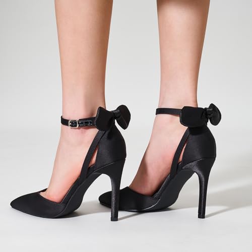 Heels for Women Closed Pointed Toe Heels Women's Pumps Stiletto High Shoes with Bow Knot Comfortable Ankle Strap Office Party