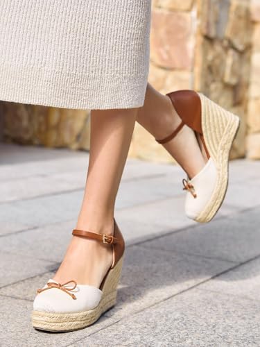 Womens Platform Espadrilles Wedge Sandals Closed Cap Toe Bow Tie Ankle Buckle Strap Summer Dress Shoes