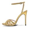 Rhinestone High Heels Stiletos Heels for Women Strappy Buckle Heels Round Toe Sexy Dressy Pumps Sandals