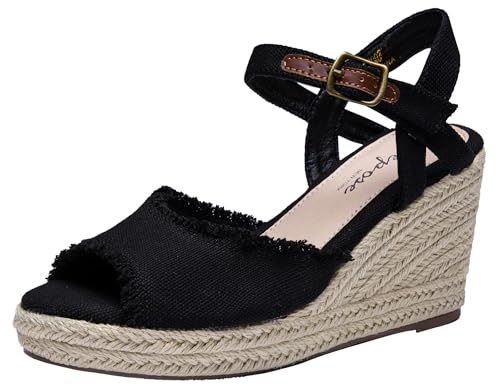 Women's 880 Wedge Sandals Peep Toe, 3.3" Inch High Heel Platform Espadrilles Sandals with Ankle Buckle