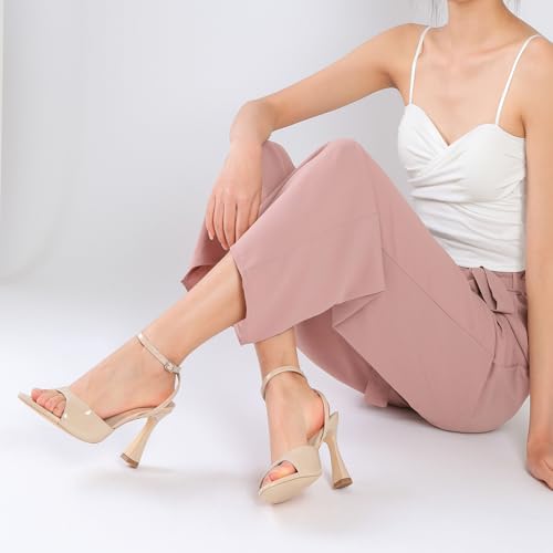 High Heels for Women Pointed Open Toe Strappy Chunky Block Heels Ankle Strap Stiletto Kitten Heeled Sandals Wedding Bridal Party