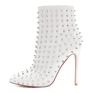Women's Rhinestone Ankle Boots with Rivets Closed Pointed Toe Stilettos Autumn Warm Dress Booties