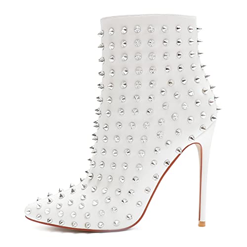 Women's Rhinestone Ankle Boots with Rivets Closed Pointed Toe Stilettos Autumn Warm Dress Booties