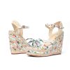 Women's Espadrille Wedge Sandals Flower Pattern Ankle Strap Open Toe Platform High Heel Sandals Dress Shoes