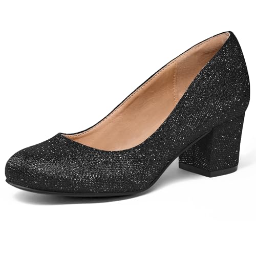 Women's Pumps Low Chunky Block Heel Round Toe Comfortable Dress Shoes