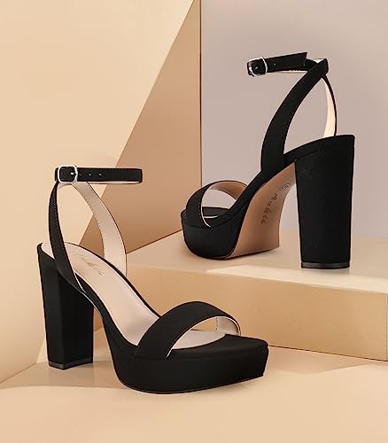 Platform Heels for Women 4 Inches Chunky Heels Sandals for Women Comfy Open Toe Block Heeled Sandals Nude White Silver Gold