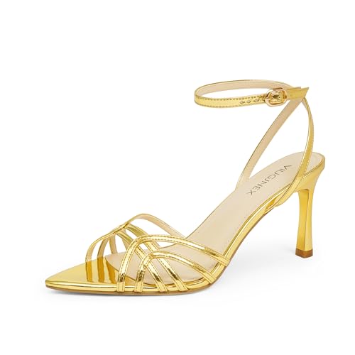 High Heels for Women Dressy Strappy Pointed Toe Heeled Sandals with Adjustable Ankle Strap and Sexy Stiletto Heel
