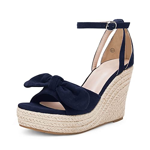 Womens Wedge Platform Sandals Cute Bowknot Open Toe Espadrille High Heels Buckle Ankle Strap Summer Shoes