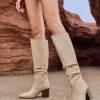 Womens Pointed Toe Mid Chunky Heel Side Zipper Knee High Boots Tall Booties