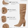 Womens Faux Suede Knee High Boots Pointed Toe High Chunky Heel Side Zipper Party Dress Booties