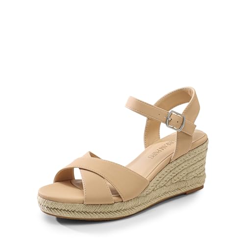 Espadrille Dressy Wedge Sandals, Women's Platform Sandals Casual Summer, Comfortable High Heeled Wedges with Adjustable Buckle