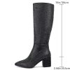 Rhinestone/PU Low Chunky Pointed Toe Knee High Boots for Women with Full Bling Sparkly Crystals Booties for Wedding Party Date