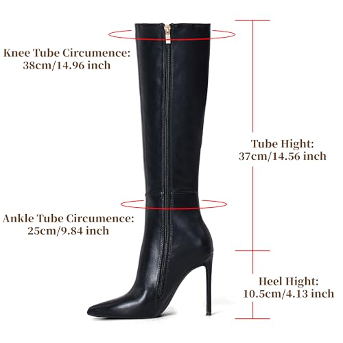 4 inch Women's Knee High Long Boots, Stiletto Tall Pointed Toe Heeled Boot Leather Suede Comfortable Sexy