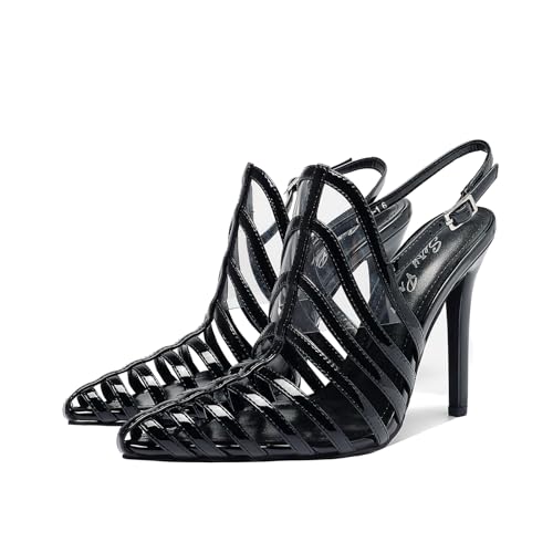 Women's Pointed Toe Stiletto 4.3IN High Heel Sandals Hollow Ankle Strap Dress Nightclub Party Fashion Shoes