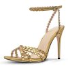Rhinestone High Heels Stiletos Heels for Women Strappy Buckle Heels Round Toe Sexy Dressy Pumps Sandals