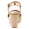 Ankle Strap Espadrille Platform Wedge Sandals for Women, Open Toe Wedge Heels for Women Dressy, Black/Gold