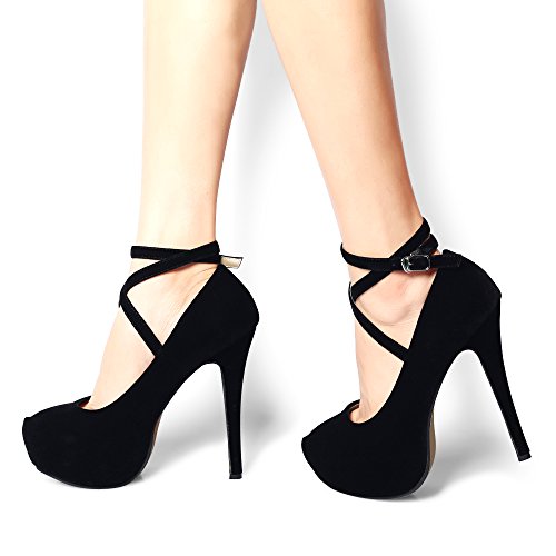 Women's Ankle Strap Platform Party Closed Toe Dress High Heels Pumps