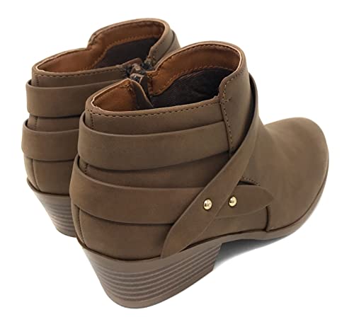 SWEETEN Women's Fashion Closed Toe Multi Strap Ankle Bootie Block Heel (Wide Fit Available)