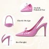 Eteridrey Bow Stiletto High Heels for Women Elastic Strap Pointed Toe Slingback Heels Summer Sexy Pumps Wedding Party Dress