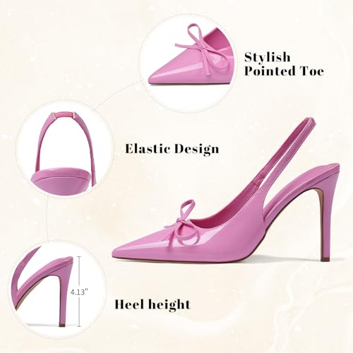 Eteridrey Bow Stiletto High Heels for Women Elastic Strap Pointed Toe Slingback Heels Summer Sexy Pumps Wedding Party Dress