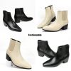 Classic High Heel Heighten Side Zipper Chelsea Boots For Men Leather Fashion Pointed Toe Chunky Block Heel Elastic Mid-Calf Slip